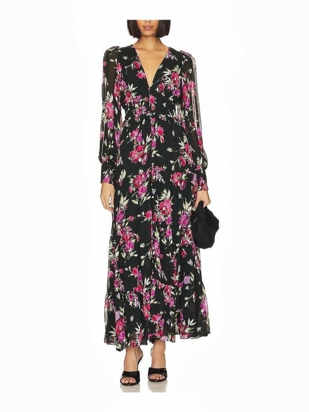 Yumi Kim Frida Maxi Dress Floral Black & Pink Size Medium